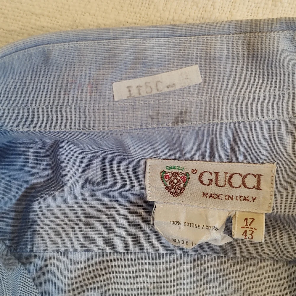 VTG Gucci 80s Blue Double G Oxford Shirt 17 X43 100% Cotton FLAWS
